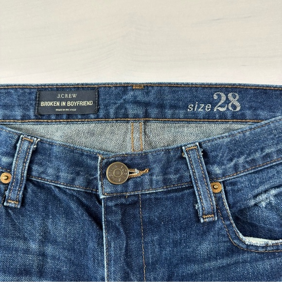 J. Crew Dark Blue Distressed Boyfriend Jeans Size 28 - Picture 2 of 11